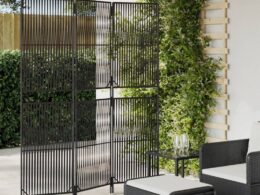 vidaXL Room Divider 3 Panels Black Poly Rattan