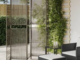 vidaXL Room Divider 5 Panels Gray Poly Rattan