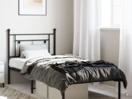 vidaXL Metal Bed Frame without Mattress with Headboard Black 39.4"x78.7"