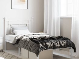 vidaXL Metal Bed Frame without Mattress with Headboard White 39.4"x78.7"