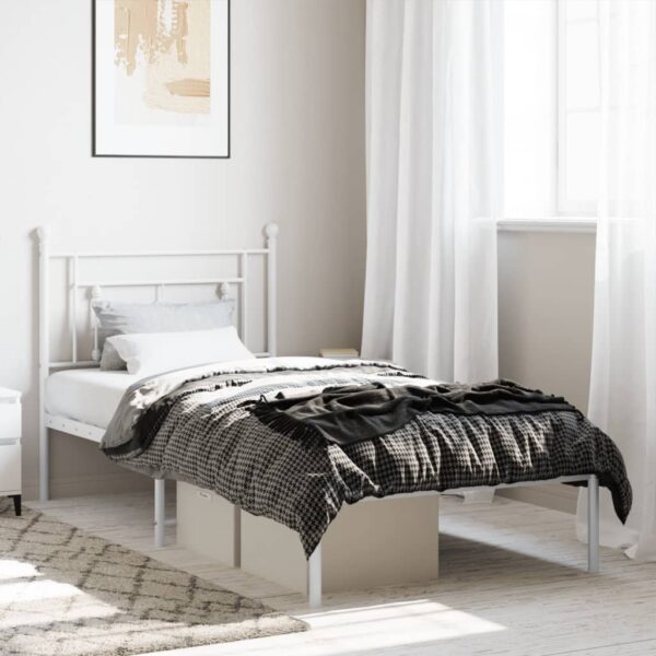 vidaXL Metal Bed Frame without Mattress with Headboard White 39.4"x78.7"