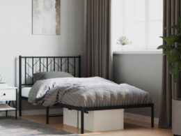 vidaXL Metal Bed Frame without Mattress with Headboard Black 39.4"x78.7"