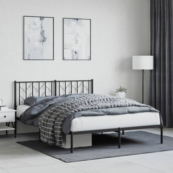 vidaXL Metal Bed Frame without Mattress with Headboard Black 59.1"x78.7"