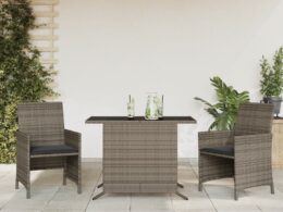 vidaXL 3 Piece Bistro Set with Cushions Gray Poly Rattan
