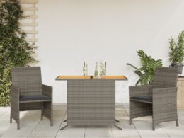 vidaXL 3 Piece Bistro Set with Cushions Gray Poly Rattan