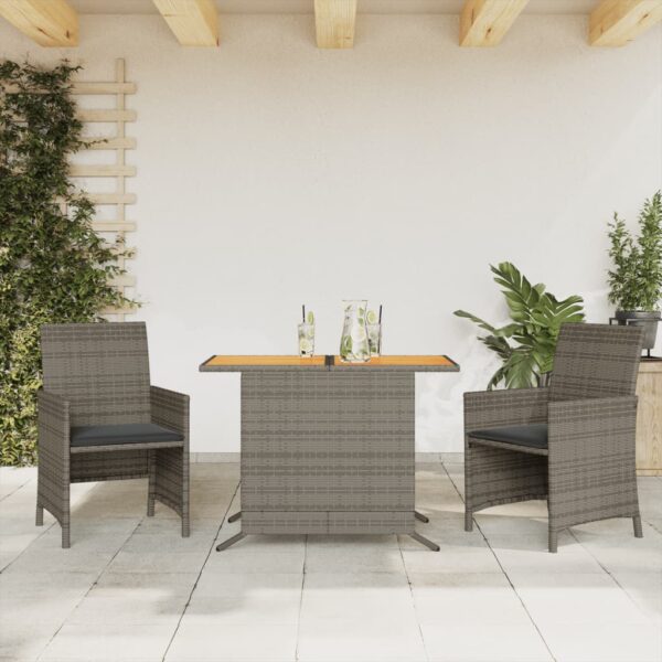 vidaXL 3 Piece Bistro Set with Cushions Gray Poly Rattan