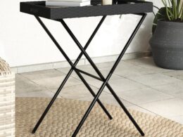 vidaXL Folding Tray Table Black 25.6"x15.7"x29.5" Poly Rattan