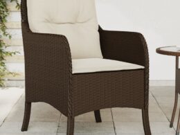 vidaXL Patio Chairs with Cushions 2 pcs Brown Poly Rattan