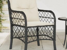 vidaXL Patio Chairs with Cushions 2 pcs Black Poly Rattan
