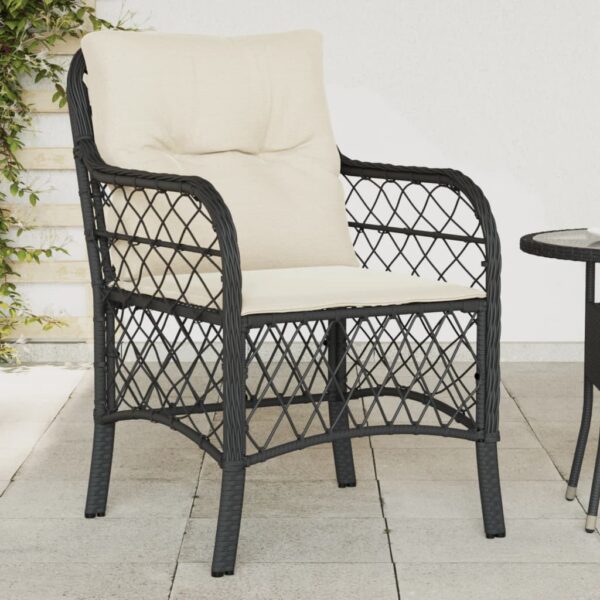 vidaXL Patio Chairs with Cushions 2 pcs Black Poly Rattan