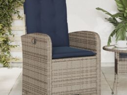 vidaXL Reclining Patio Chair with Cushions Gray Poly Rattan