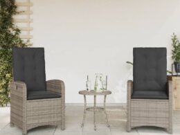 vidaXL Reclining Patio Chairs 2 pcs with Cushions Gray Poly Rattan
