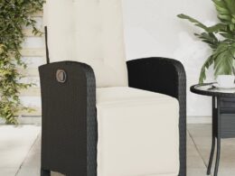 vidaXL Reclining Patio Chair with Footrest Black Poly Rattan