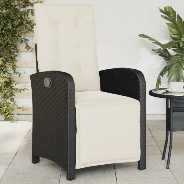 vidaXL Reclining Patio Chair with Footrest Black Poly Rattan