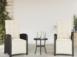 vidaXL Reclining Patio Chairs 2 pcs with Footrest Black Poly Rattan