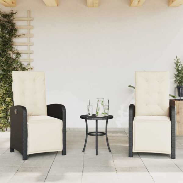 vidaXL Reclining Patio Chairs 2 pcs with Footrest Black Poly Rattan