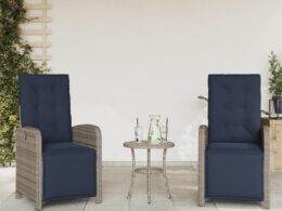 vidaXL Reclining Patio Chairs 2 pcs with Footrest Gray Poly Rattan