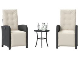vidaXL 3 Piece Bistro Set with Cushions Black Poly Rattan