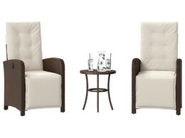vidaXL 3 Piece Bistro Set with Cushions Brown Poly Rattan