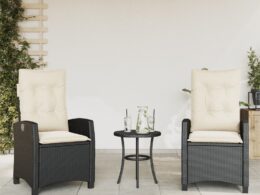 vidaXL Reclining Patio Chairs 2 pcs with Cushions Black Poly Rattan