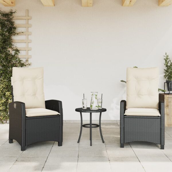 vidaXL Reclining Patio Chairs 2 pcs with Cushions Black Poly Rattan