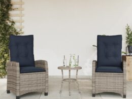 vidaXL Reclining Patio Chairs 2 pcs with Cushions Gray Poly Rattan