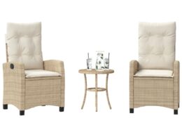 vidaXL 3 Piece Bistro Set with Cushions Beige Poly Rattan