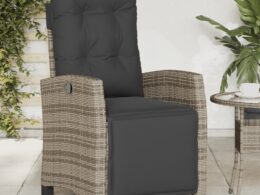 vidaXL Reclining Patio Chair with Footrest Gray Poly Rattan