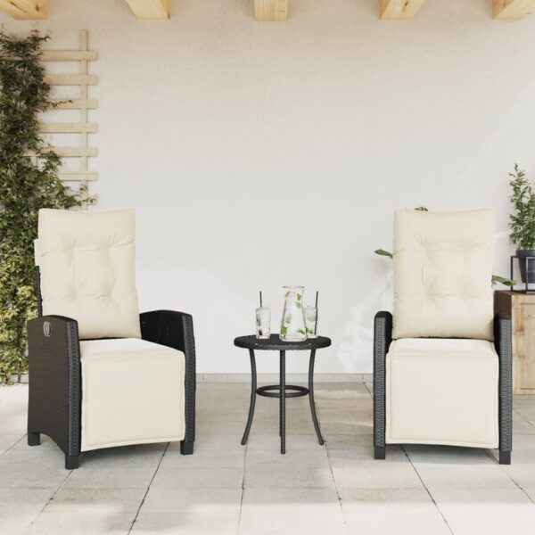 vidaXL Reclining Patio Chairs 2 pcs with Footrest Black Poly Rattan