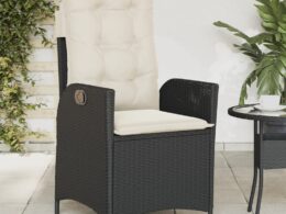 vidaXL Reclining Patio Chair with Cushions Black Poly Rattan