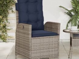 vidaXL Reclining Patio Chair with Cushions Gray Poly Rattan