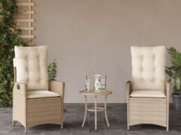 vidaXL Reclining Patio Chairs 2 pcs with Cushions Beige Poly Rattan