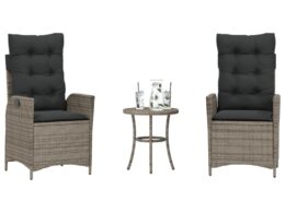 vidaXL 3 Piece Bistro Set with Cushions Gray Poly Rattan