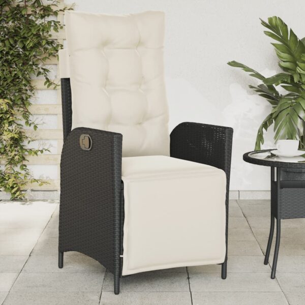 vidaXL Reclining Patio Chair with Footrest Black Poly Rattan