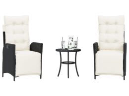 vidaXL 3 Piece Bistro Set with Cushions Black Poly Rattan