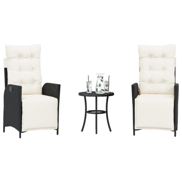 vidaXL 3 Piece Bistro Set with Cushions Black Poly Rattan