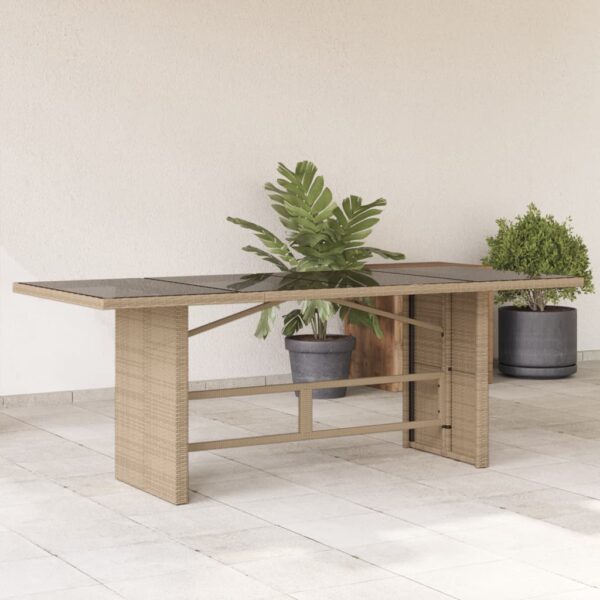 vidaXL Patio Table with Glass Top Beige 74.8"x31.5"x29.1" Poly Rattan