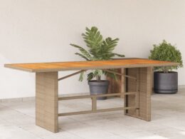 vidaXL Patio Table with Acacia Wood Top Beige 74.8"x31.5"x29.1" Poly Rattan