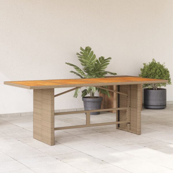 vidaXL Patio Table with Acacia Wood Top Beige 74.8"x31.5"x29.1" Poly Rattan