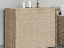 vidaXL Patio Storage Cabinet Beige 32.7"x17.7"x29.9" Poly Rattan
