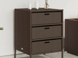 vidaXL Patio Storage Cabinet Brown 21.7"x23.2"x31.5" Poly Rattan