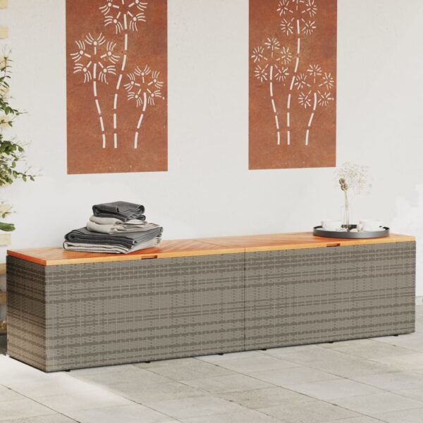 vidaXL Patio Storage Box Gray 86.6"x19.7"x21.3" Poly Rattan Acacia Wood