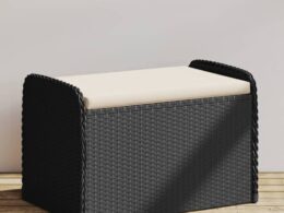 vidaXL Storage Bench with Cushion Black 31.5"x20.1"x20.5" Poly Rattan