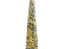 vidaXL Slim Christmas Tree 300 LEDs & Ball Set & Flocked Snow 118.1"