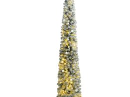 vidaXL Slim Christmas Tree 300 LEDs & Ball Set & Flocked Snow 106.3"