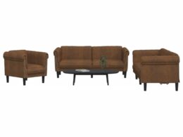 vidaXL 3 Piece Sofa Set Brown Velvet
