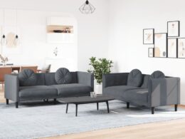 vidaXL 2 Piece Sofa Set with Pillows Dark Gray Velvet