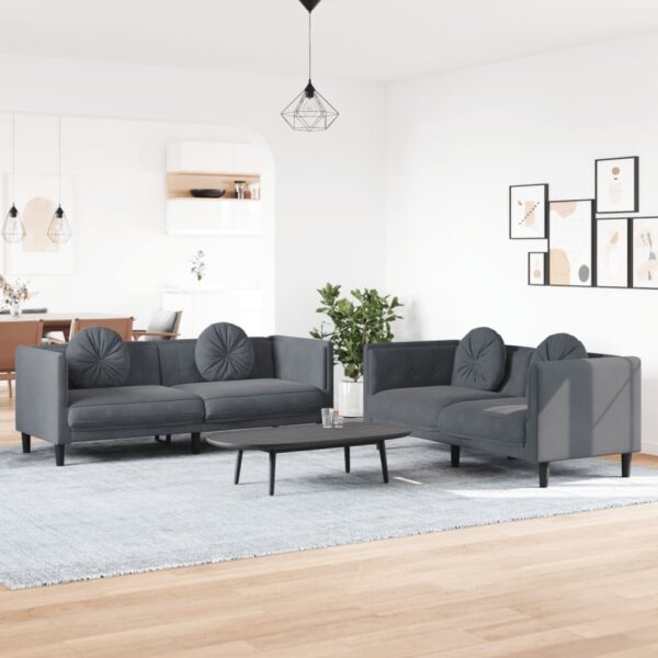 vidaXL 2 Piece Sofa Set with Pillows Dark Gray Velvet