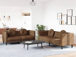 vidaXL 2 Piece Sofa Set with Pillows Brown Velvet