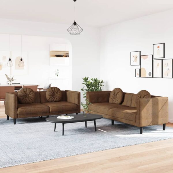 vidaXL 2 Piece Sofa Set with Pillows Brown Velvet